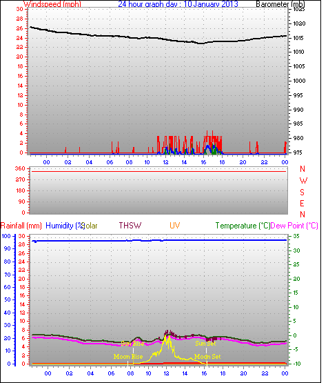 Weather graph for Januray 10th 2013.