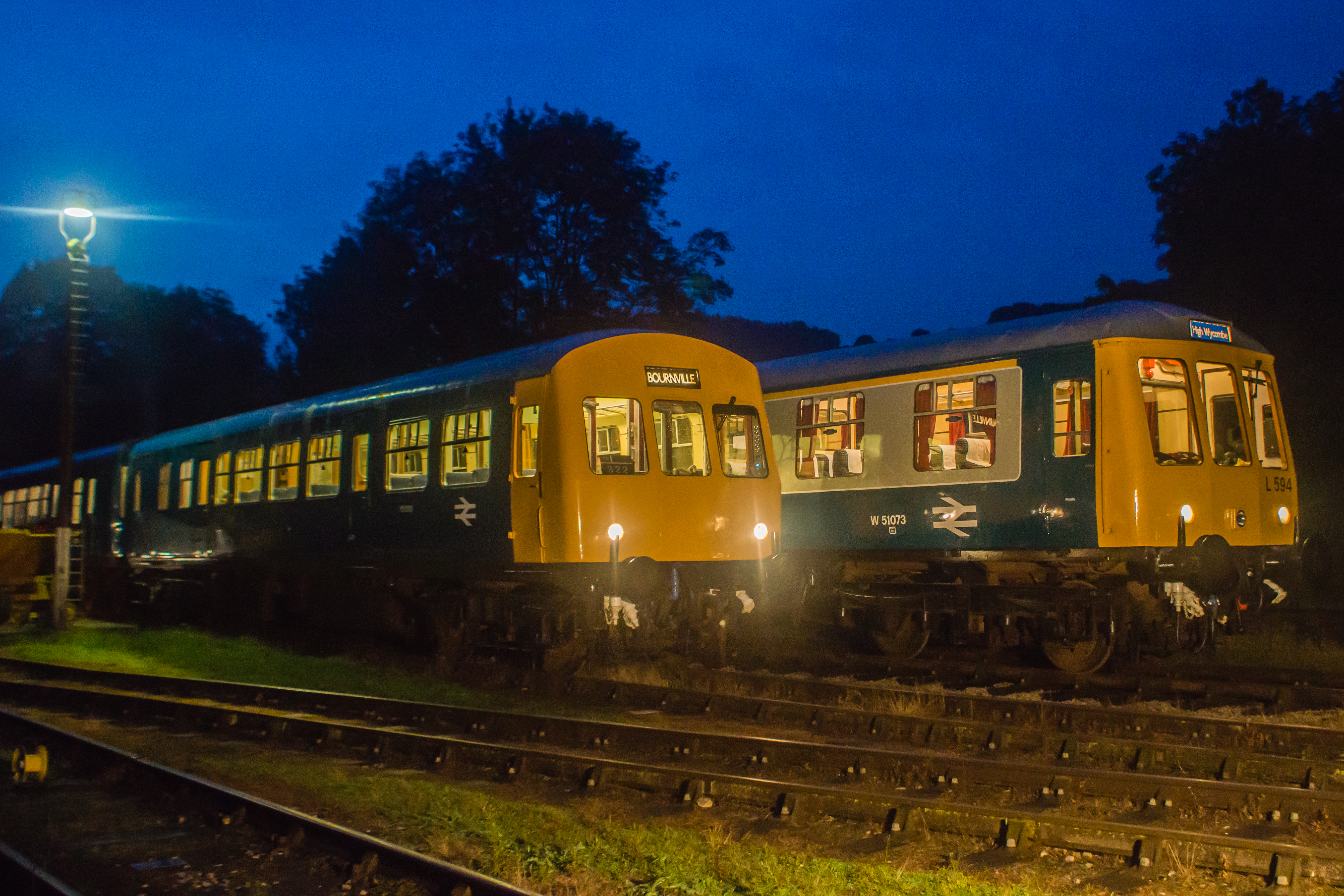 DMUs stand outside Wirksworth depot at the end of the day.